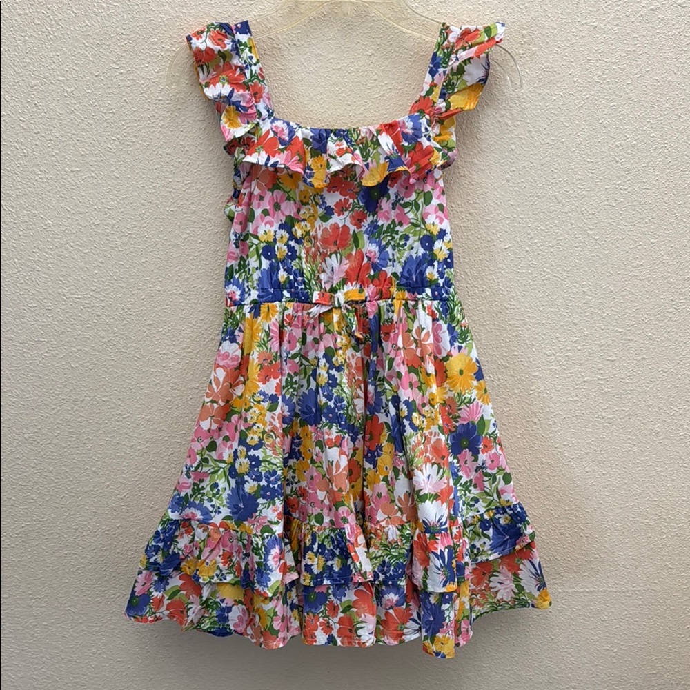Janie and Jack Floral Multi Color Ruffled Sleeves Sundress Size 8